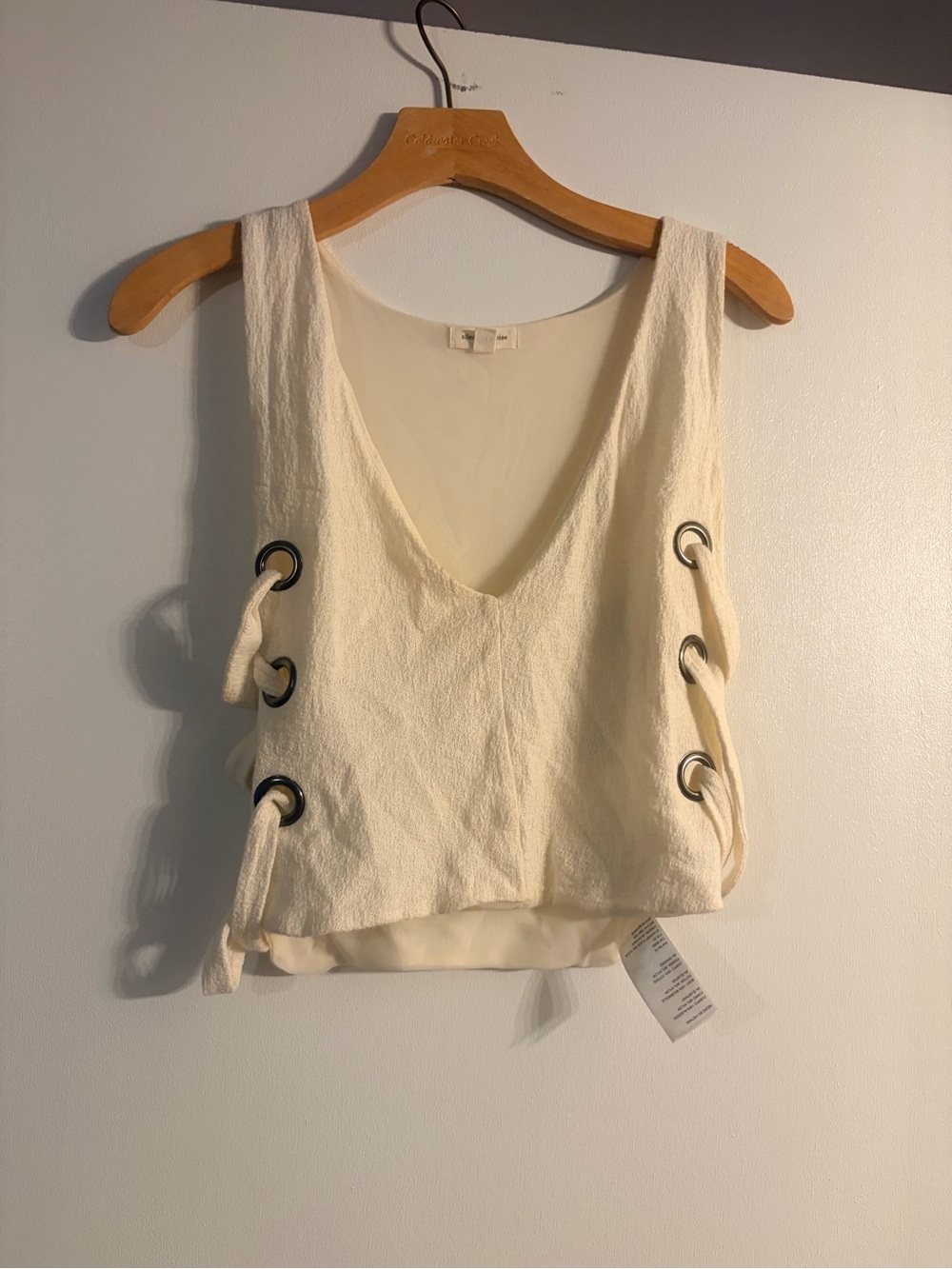 silence + noise Cream Eyelet Tie V-Neck Tank
